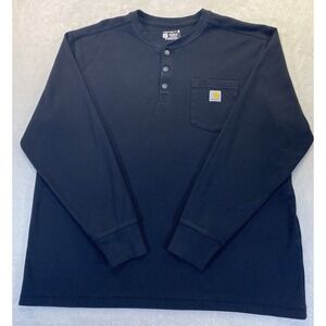 Carhartt Henley Shirt Mens 2XL Relaxed Fit Black Long Sleeve Outdoor Pullover